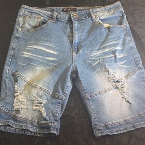 Society Men's Distressed Light Blue Denim Cutoff Shorts
